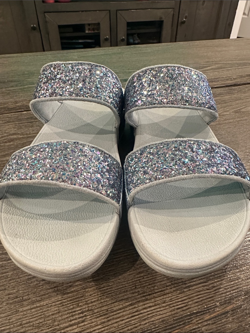 Fitflop Sparkle Double-Strap Slide Sandals - Silver/Blue Glitter - Picture 2 of 4